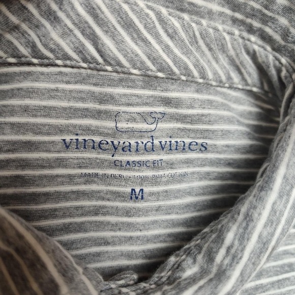 Vineyard Vines Polo Shirt Mens Medium Gray Stripe Pima Cotton Classic Fit READ - Picture 6 of 11